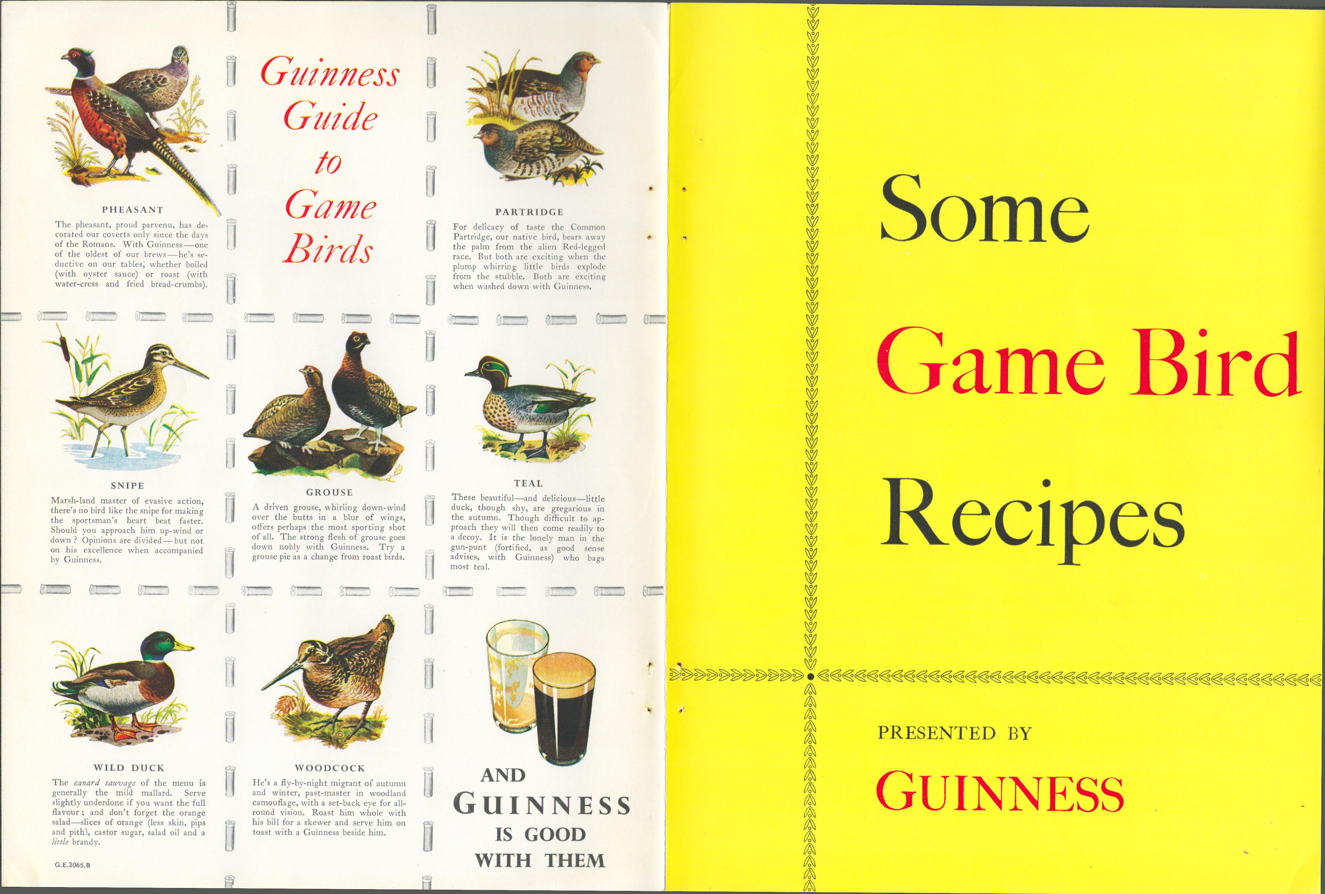 Double Sided Vintage 1961 Guinness Print Game Bird Recipes