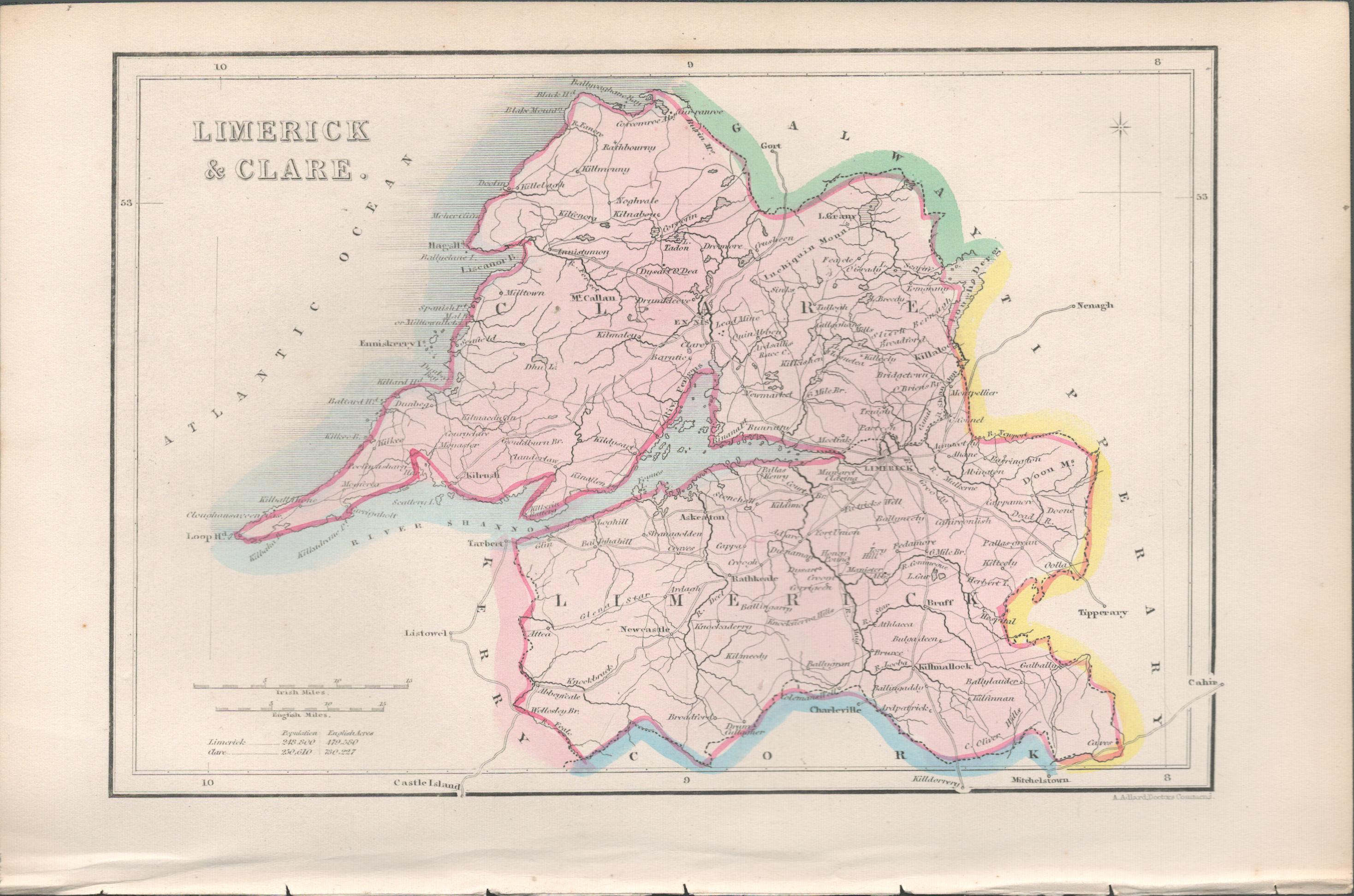 Antique Engraving 1850’s Map Limerick & Clare.