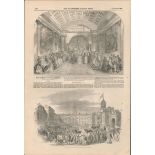 Dublin Castle & Bank of Ireland 1849 Antique Woodgrain Print