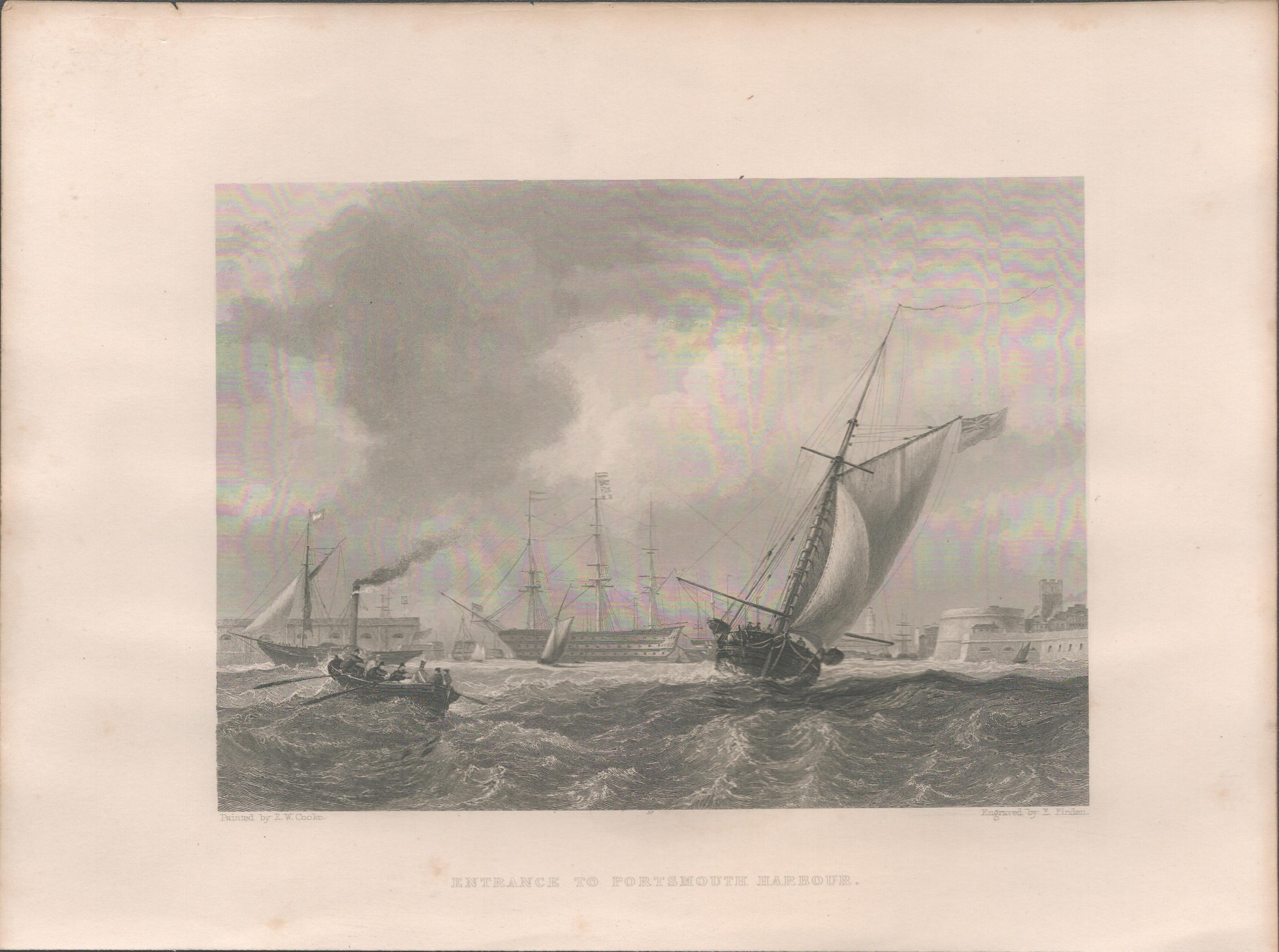 Portsmouth Harbour Antique 1842 Steel Engraving.