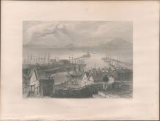 Maryport Cumbria Antique 1842 Steel Engraving.