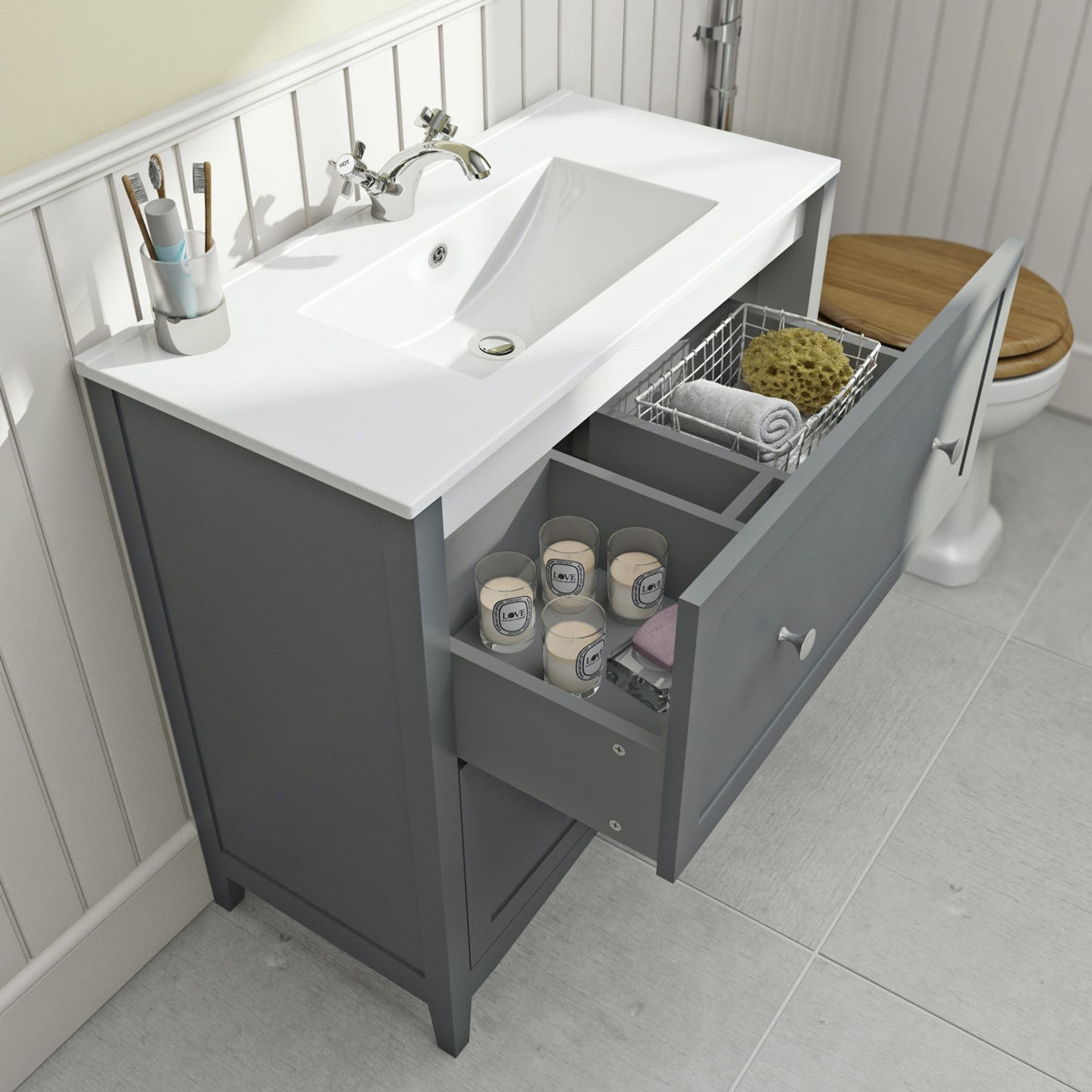 RRP £395. The Bath Co. Camberley satin grey floorstanding vanity unit. 800mm. Product code: CAM800G - Image 2 of 3