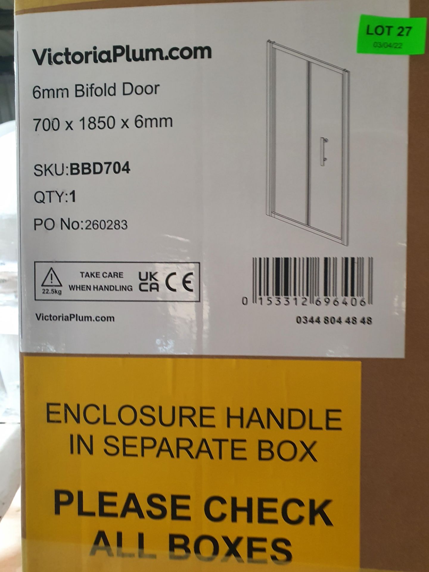 RRP £269. 700mm Bifold Door. 6Mm Thick. 1850Mm Tall. - Image 3 of 3