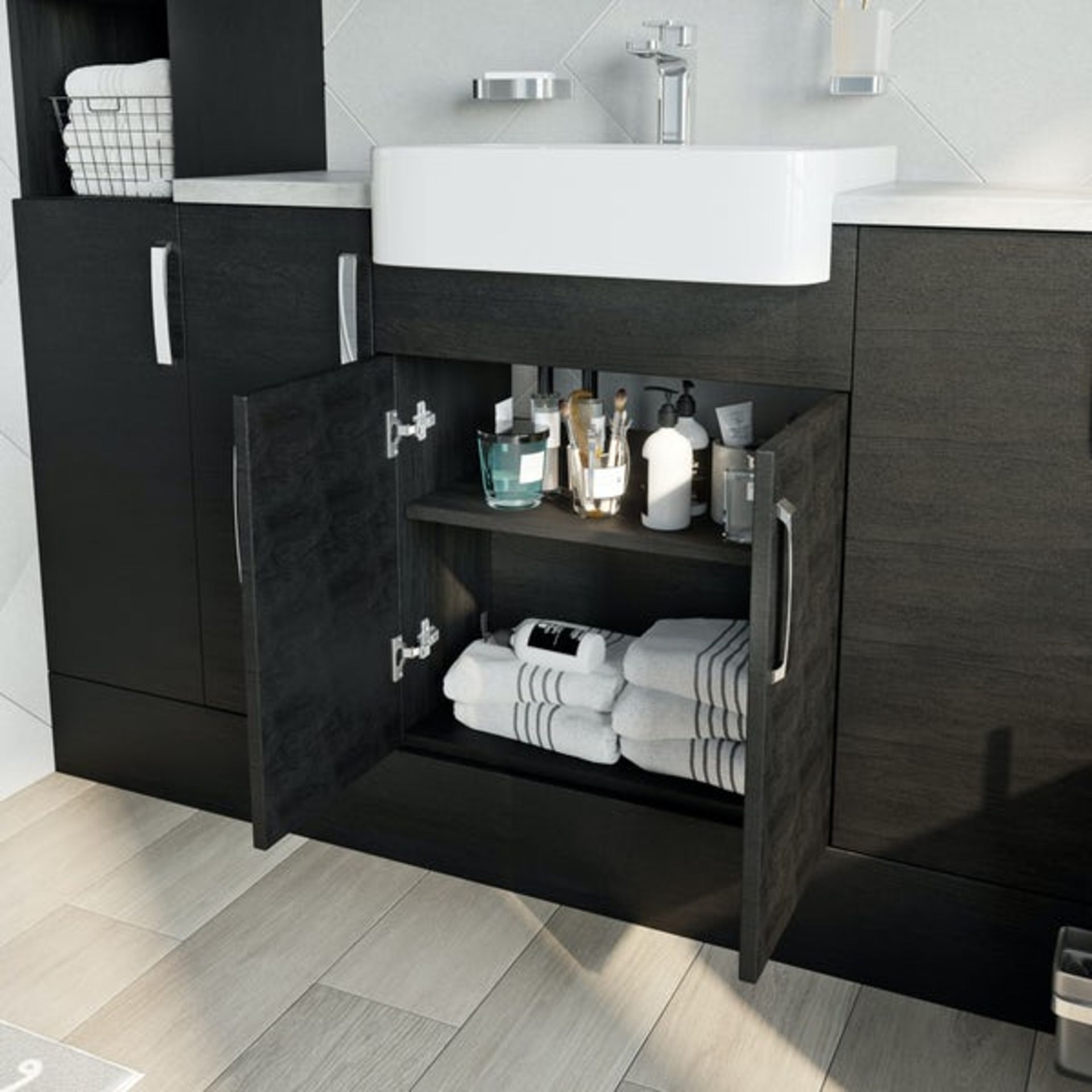 RRP £209. Reeves Nouvel quadro black floorstanding vanity unit 600mm. Height 720mm. Width 600mm. De