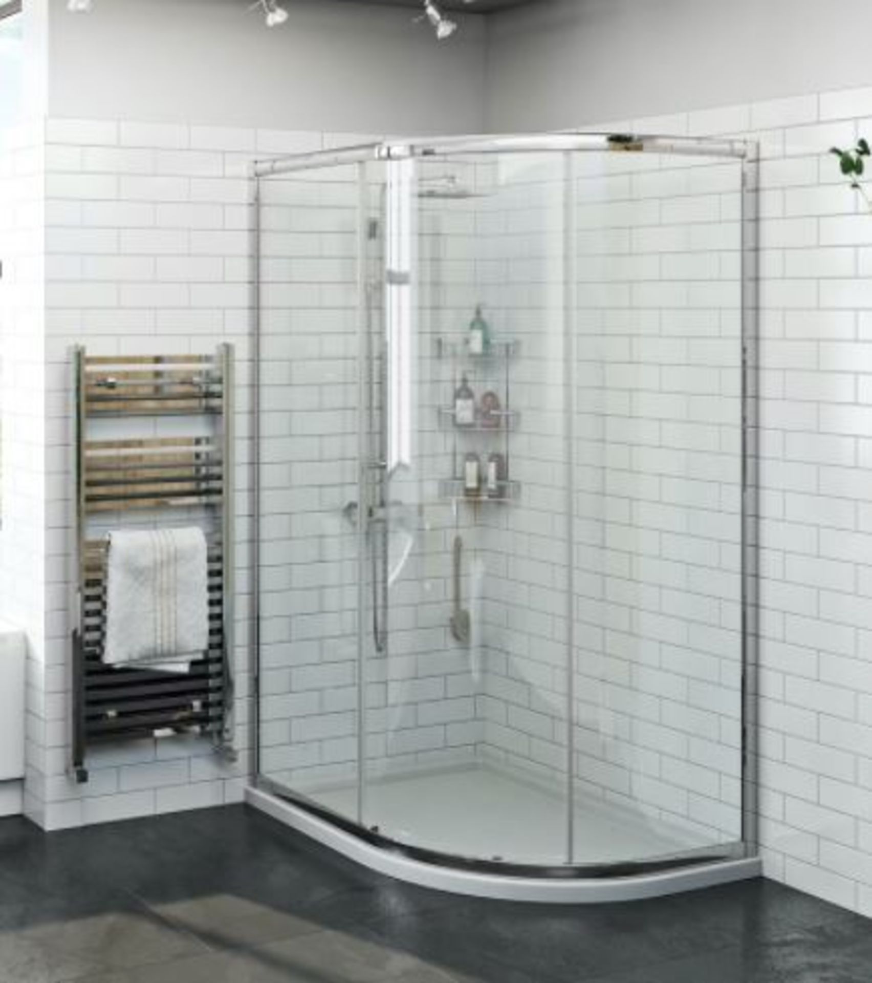 RRP £399. Orchard 6mm one door offset quadrant shower enclosure. Product code: OFQ9760. Appears Unu