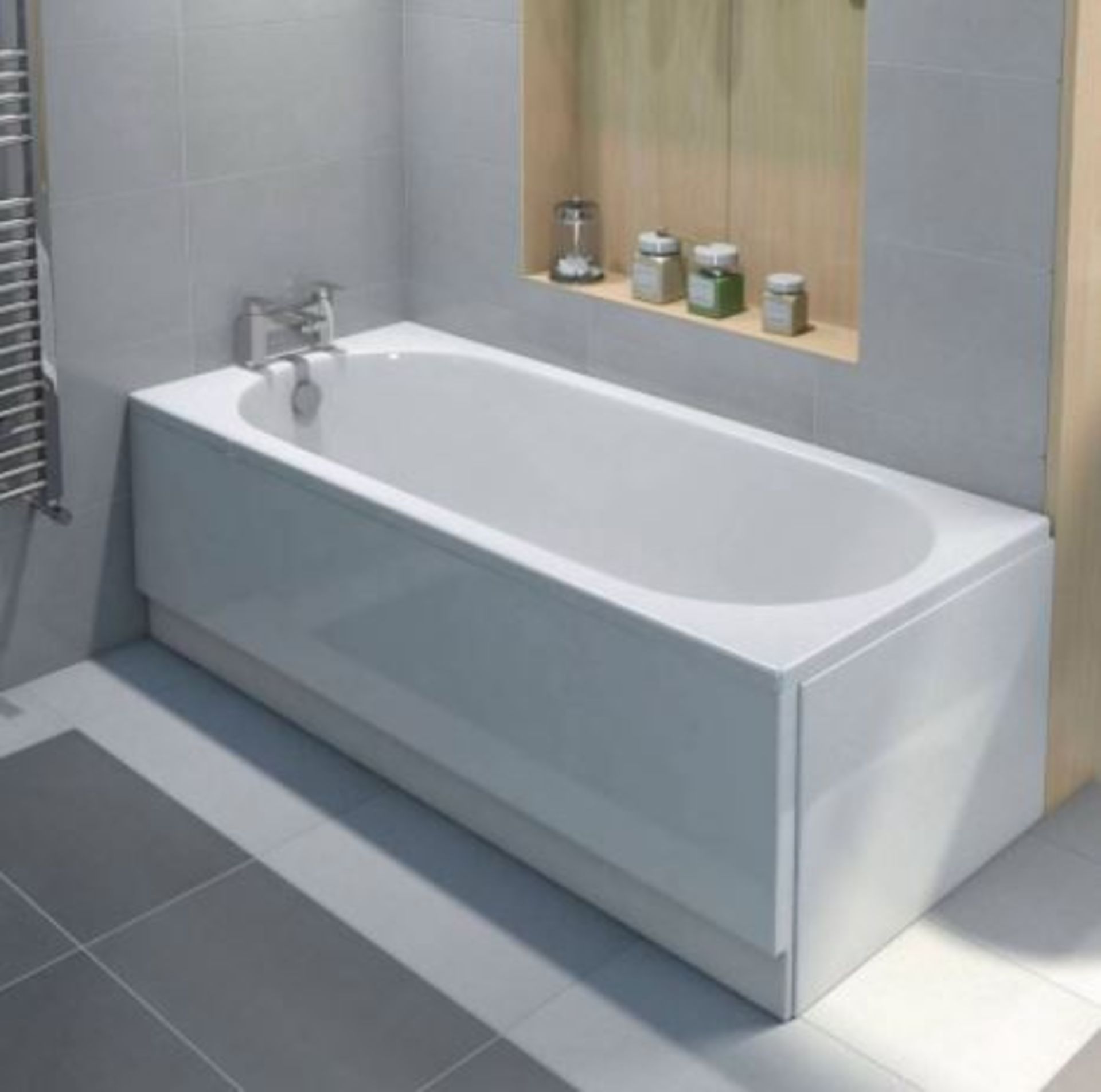 RRP £110. 1600 Front Bath Panel. Appears New Unused In Packaging.