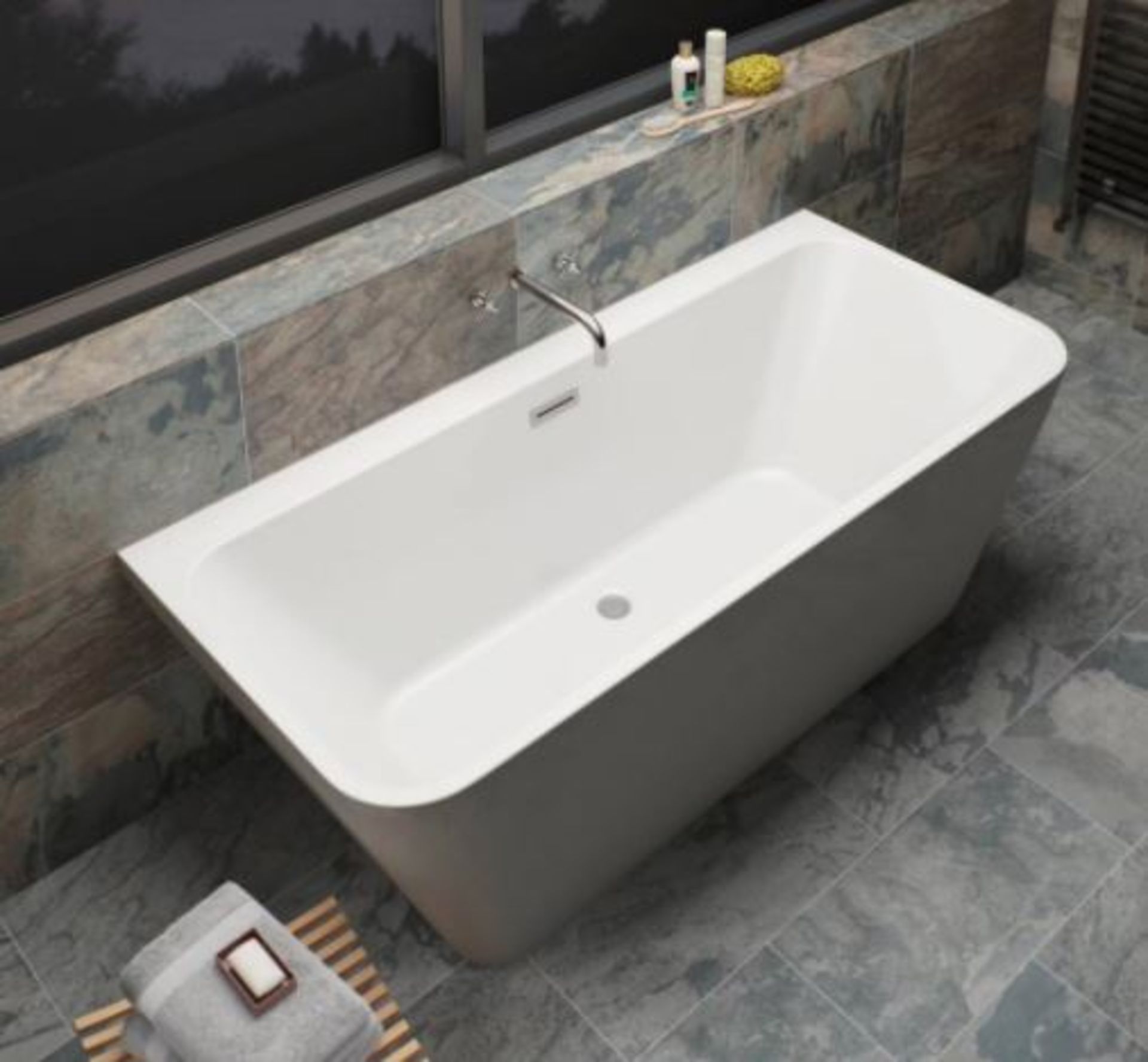 RRP £799. Mode Carter back to wall Freestanding bath 1700 x 750mm. Bath depth 460mm, capacity 250 l