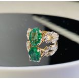Beautiful Natural Emerald Ring With Natural Diamonds And 18k Gold