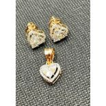 Beautiful Natural Diamond 3.75ct Heart pendant and earrings set in 18k gold