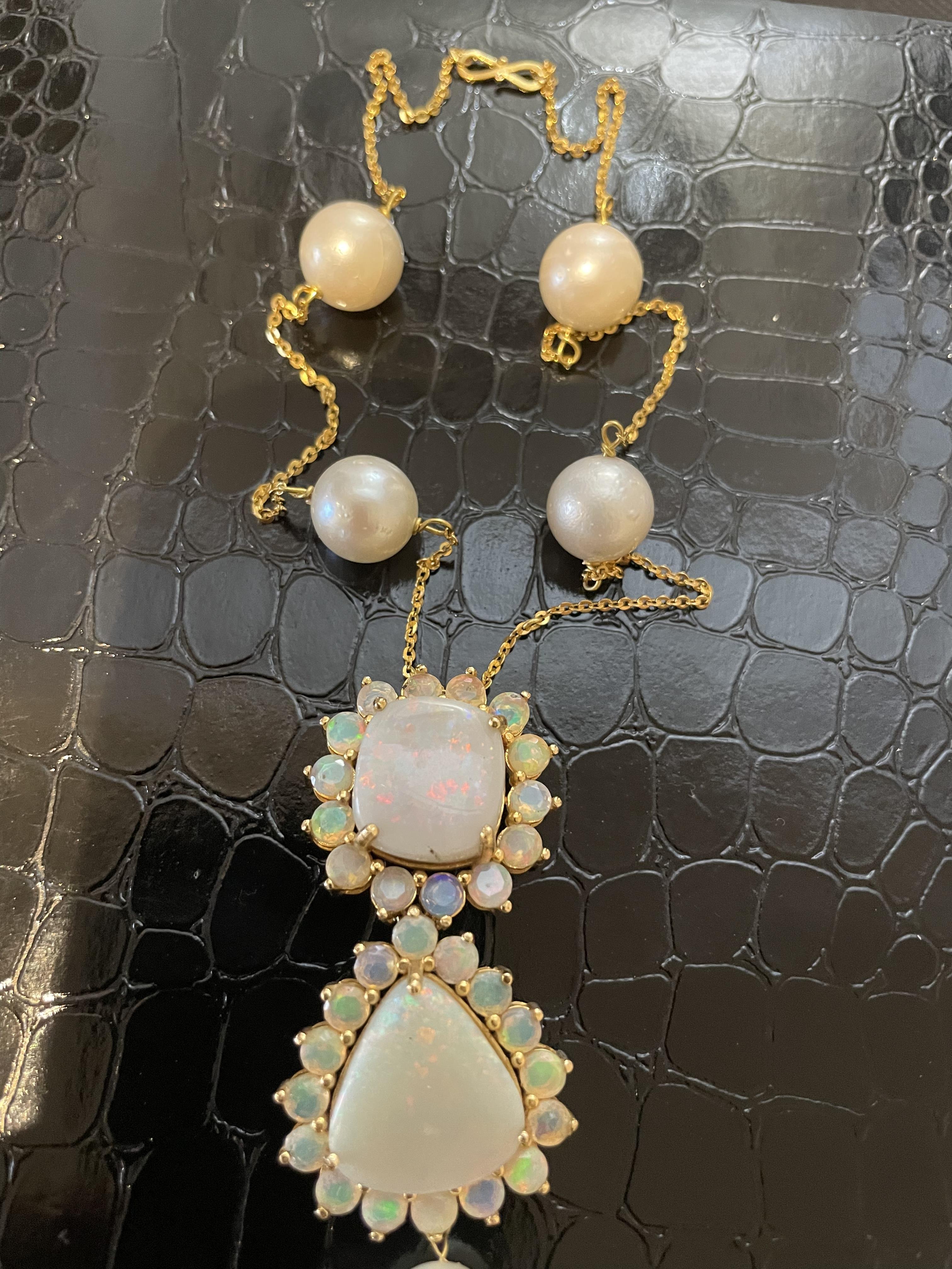Beautiful 25ct Australian opal Necklace w 52ct South sea Pearls and 18k gold - Image 6 of 6
