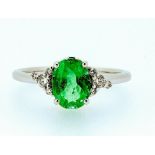 Certified 1.58 ct Natural High Quality Emerald and Diamonds 18K White Gold Ring