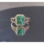 Beautiful 1.75 Carat Natural Emerald Ring With Natural Diamonds And 18k Gold