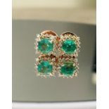 Beautiful Natural Emerald Earrings with Natural Diamond & 18k gold