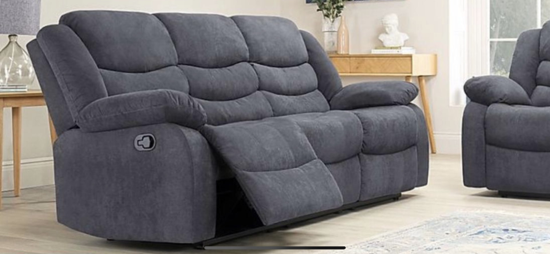 Brand New Boxed 3 Seater Malaga 8040 Grey Fabric Manual Reclining Sofa