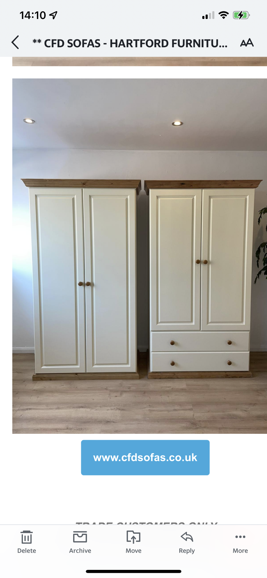 Brand New Fully Assembled Solid Pine 2 Door Wardrobe In Cream