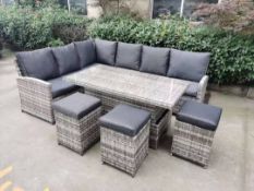 Windsor Mixed Grey Corner Sofa Set with Rise and Fall Table and Stools