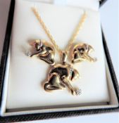 Gold on Sterling Silver Diamond Cat Pendant & Earrings Set