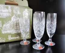 4 x English Cut Crystal Champagne Flutes from Harrods c.1970's New Unused