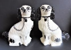 Pair Vintage Staffordshire Spaniels 31cm High.