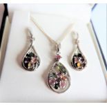 Sterling Silver Multi Gemstone Necklace and Earrings Set