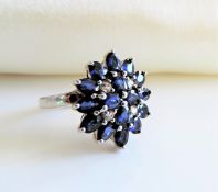 Sterling Silver 5ct Blue Sapphire Cluster Ring New with Gift Box.