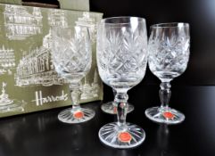 Set 4 English Cut Crystal Wine Glasses from Harrods circa 1970's New Unused