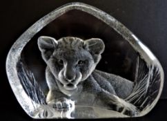 Mats Jonasson Crystal Lion Cub Sculpture Large 19cm Wide