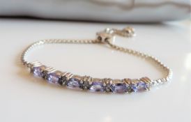 Sterling Silver Tanzanite & Diamond Friendship Bracelet New with Gift Box