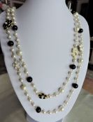 28 inch Pearl and Enamel Necklace