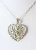 Sterling Silver Peridot & Marcasite Pendant Necklace.