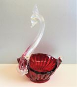Venetian Montrose Art Glass Swan Bowl