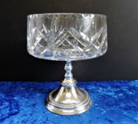 Vintage Elkington Silver Plate and Cut Crystal Table Centre Piece Bowl