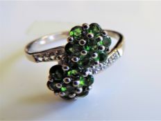 Sterling Silver 4ct Green Diopside Floral Cluster Ring New with Gift Box