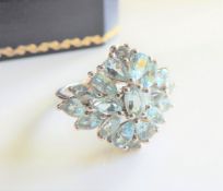 Sterling Silver 3.5ct Aquamarine Cluster Ring New with Gift Box