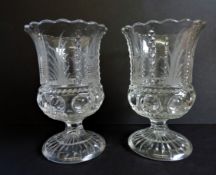 Pair Antique Edwardian Etched Glass Celery Vases