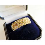 Sterling Silver Yellow Citrine Cluster Ring New with Gift Box