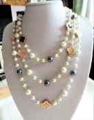 60 inch Pearl Enamel & Crystal Necklace