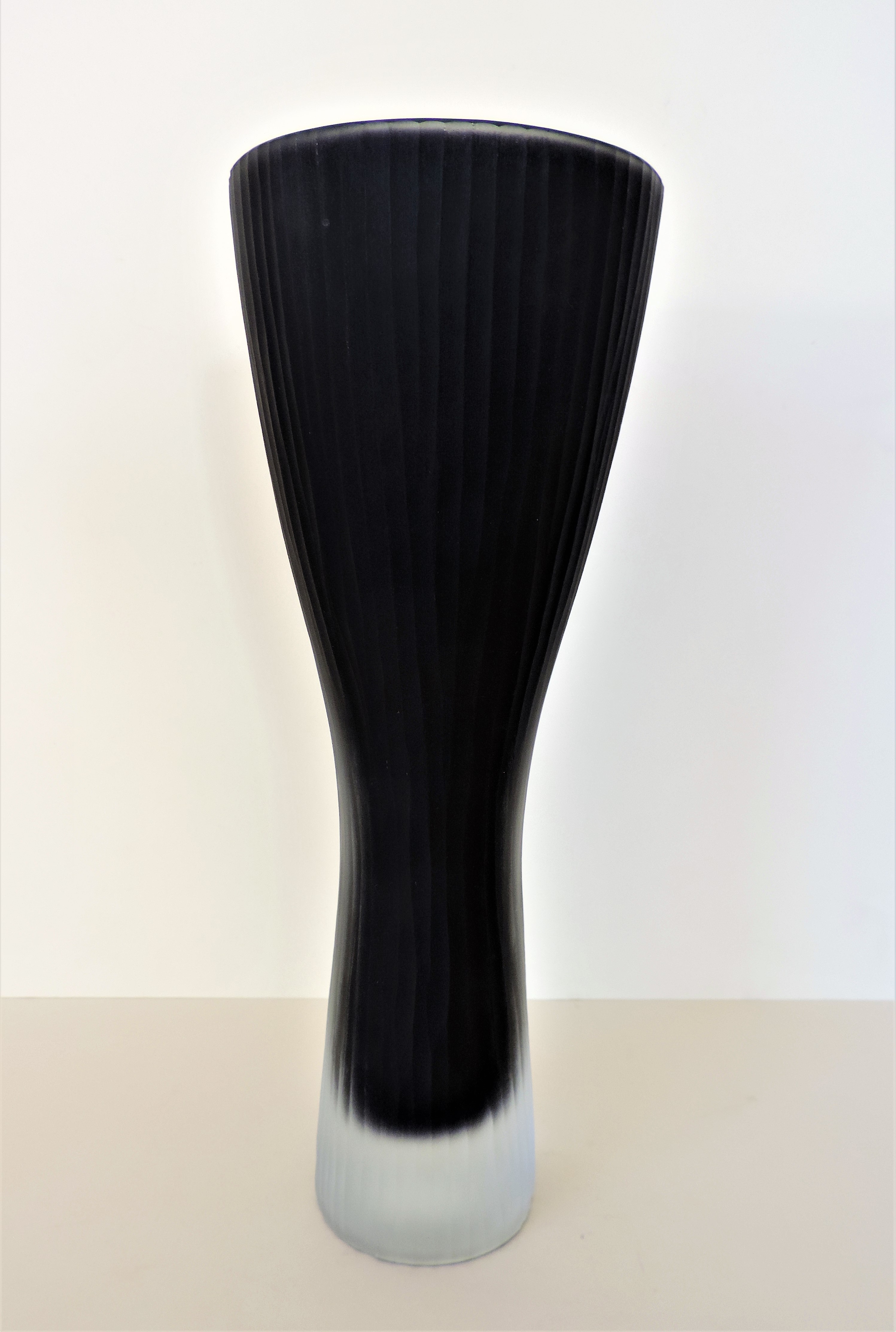 Textured Art Glass Black to Clear Vase 32cm High.