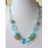 1930's Venetian Glass Beads Necklace With Flower Arrangement.