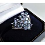 Sterling Silver Tanzanite & Topaz Floral Cluster Ring New with Gift Box