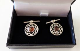 Sterling Silver Celtic Rope Baltic Amber Cufflinks