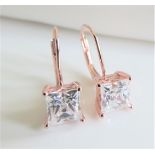 Rose Gold Silver 2.6ct Moissanite Earrings New with Gift Box