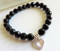 Black Jet Silver CZ Charm Bracelet