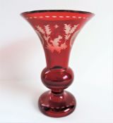 Antique Bohemian Egerman Ruby Etched Vase