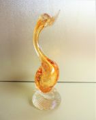 Murano Sommerso Amber Bullicante Glass Sculpture 27cm High