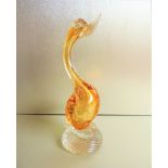 Murano Sommerso Amber Bullicante Glass Sculpture 27cm High