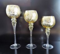 Set of 3 Large Gold Glass Goblet Style Candle Holders