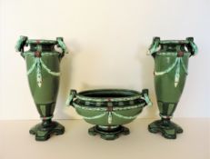 Antique Eichwald Three Piece Secessionist Majolica Vases Garniture