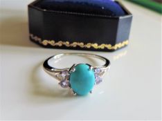 Sterling Silver Turquoise & Tanzanite Ring New in Gift Box