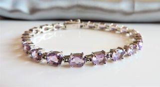 Sterling Silver 17ct Amethyst Tennis Bracelet New with Gift Box